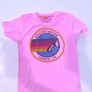Aviator Nation Kids Pink Tee with Colorful Logo